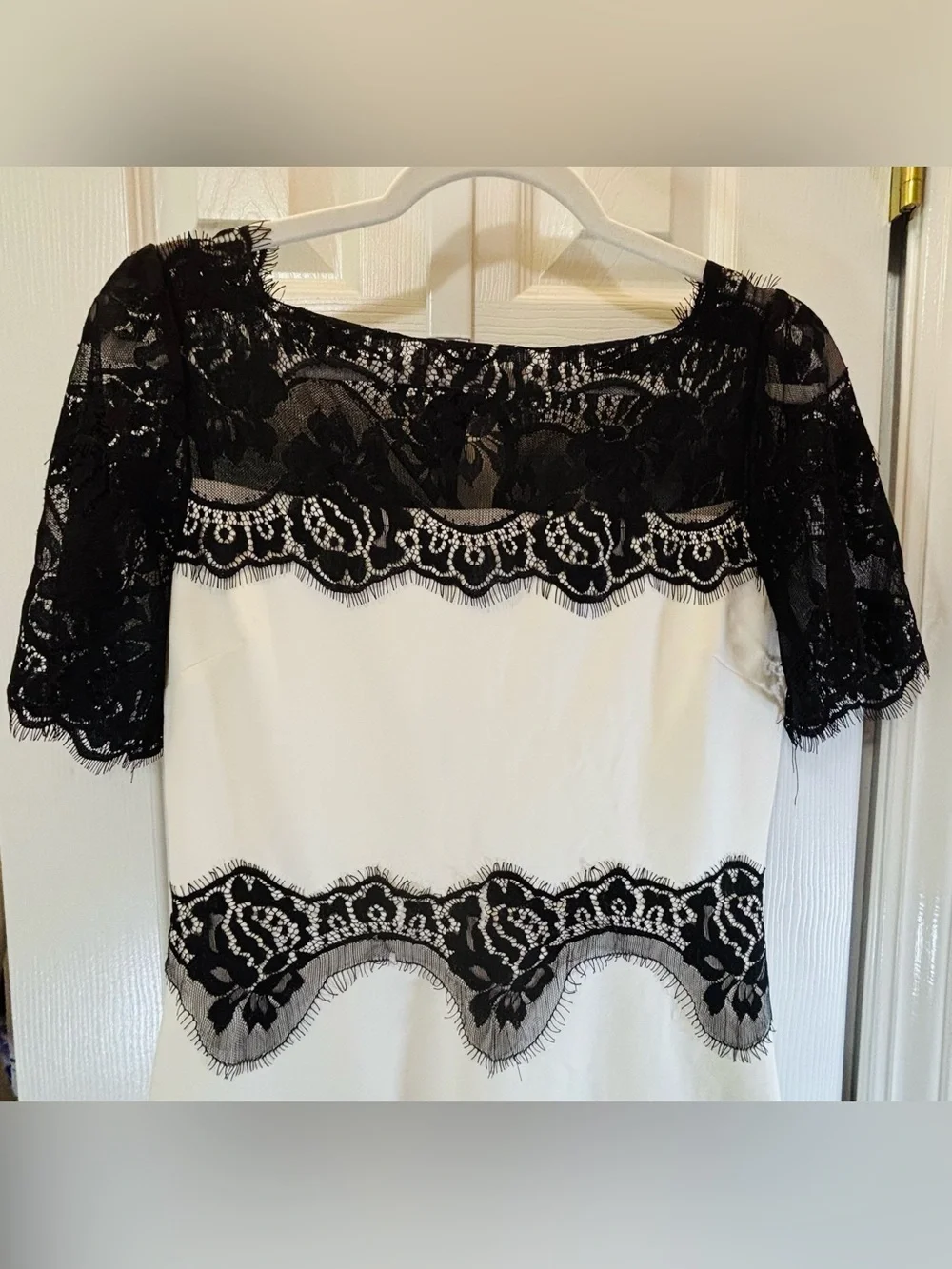 Beulah White Midi Dress with Black Lace Yoke - Picture 4 of 11